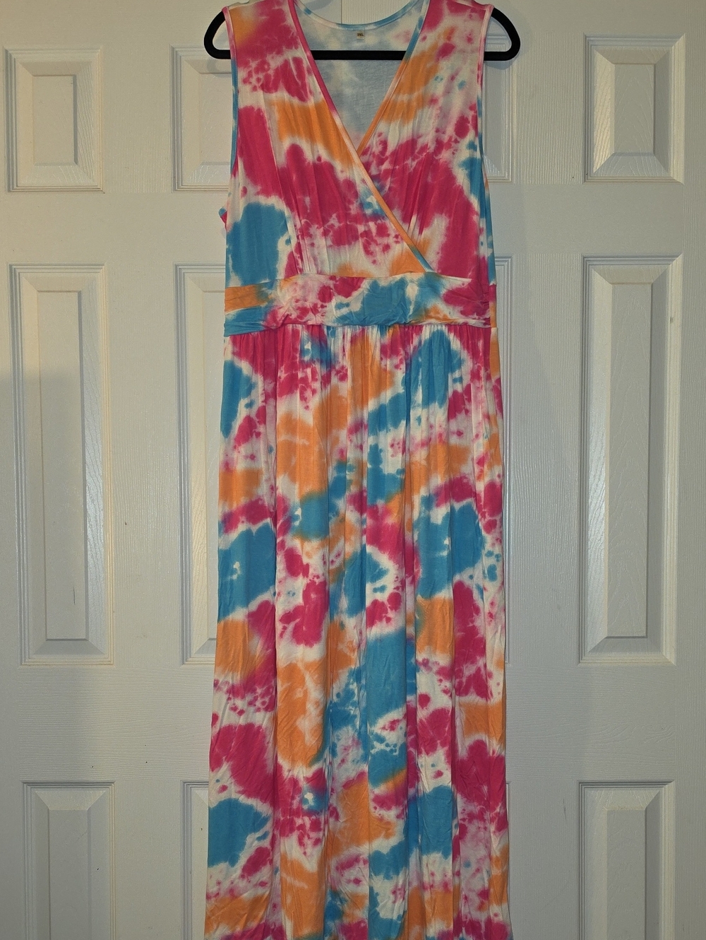 Womens Tie-Dye Maxi Dress - Pink, Blue & Orange